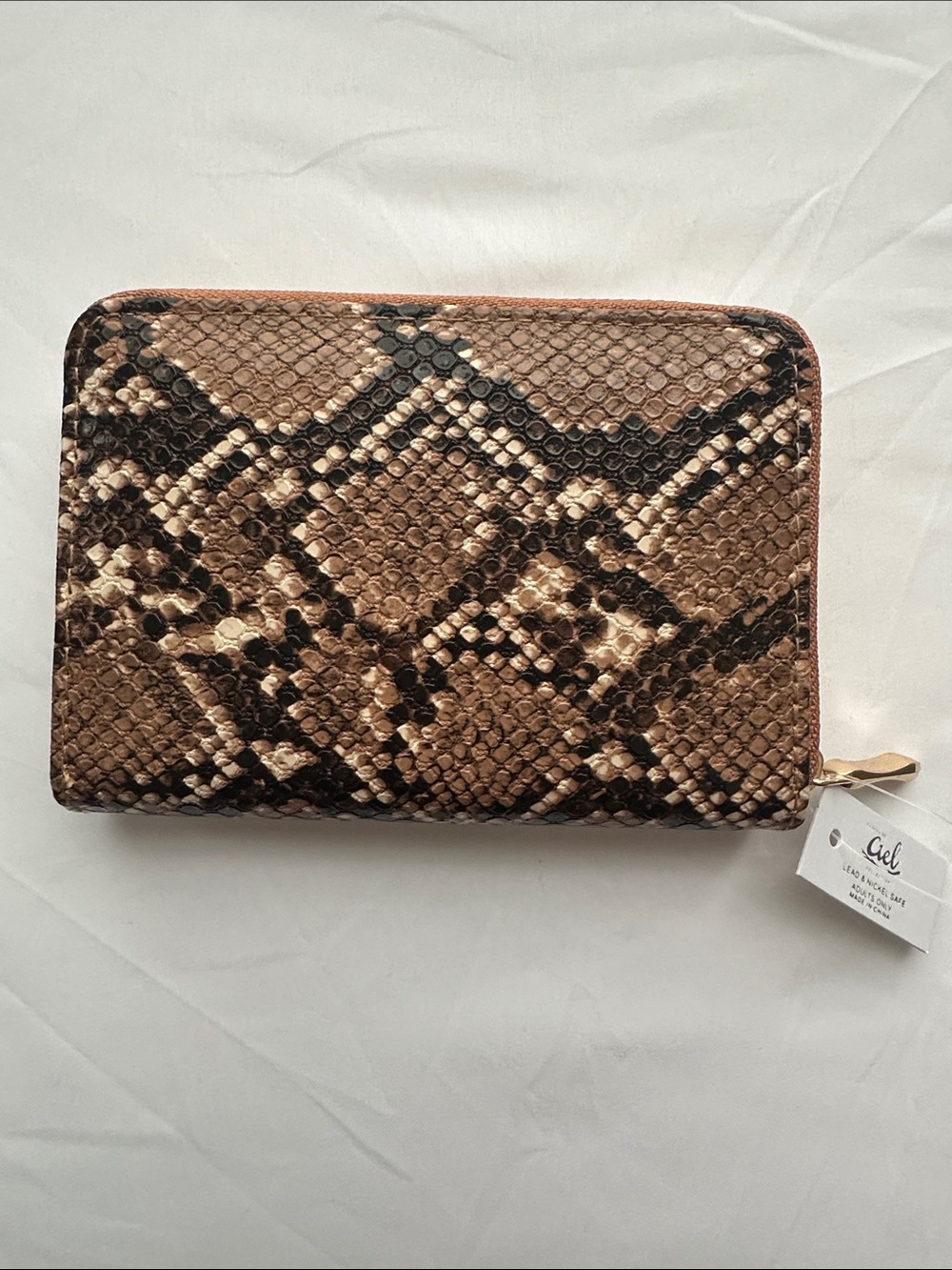 Ciel Collection Brown Snakeskin Print Zip Around Wallet